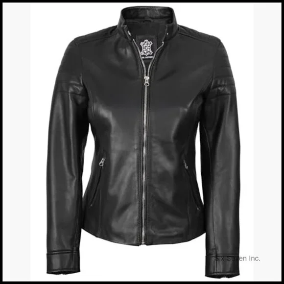 Lambskin Leather Moto Jacket Women's Cafe Racer Style